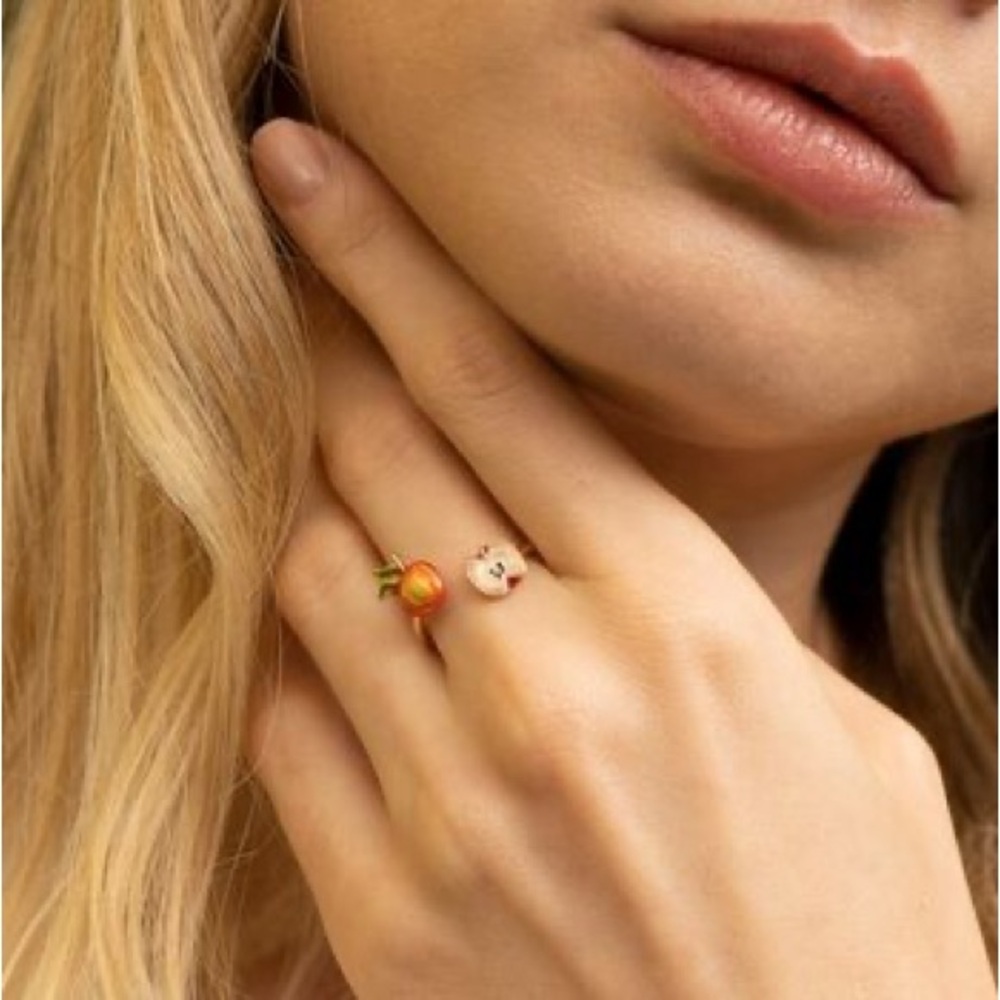 New Fable England Brass Enamel Adjustable Hand-Painted Apple Ring